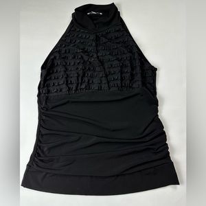 Black high neck halter ruffle tank with keyhole front cutout. Size XL juniors